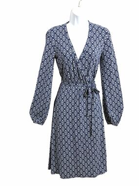Boden Elodie Classic Floral Jersey Wrap Dress Womens 4R Blue Geometric Preppy